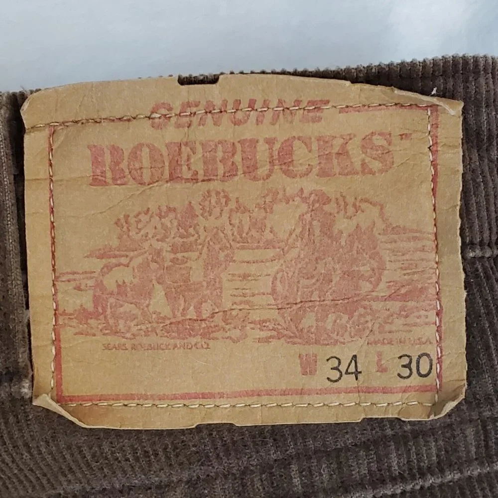 Vintage Brown Corduroy Straight‎ Leg Pants Rockabilly Retro Roebucks 34 X 30